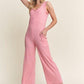 ADORA Ribbed V-Neck Wide Leg Jumpsuit with Pockets 2TONE PINK S