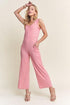 ADORA Ribbed V-Neck Wide Leg Jumpsuit with Pockets 2TONE PINK S