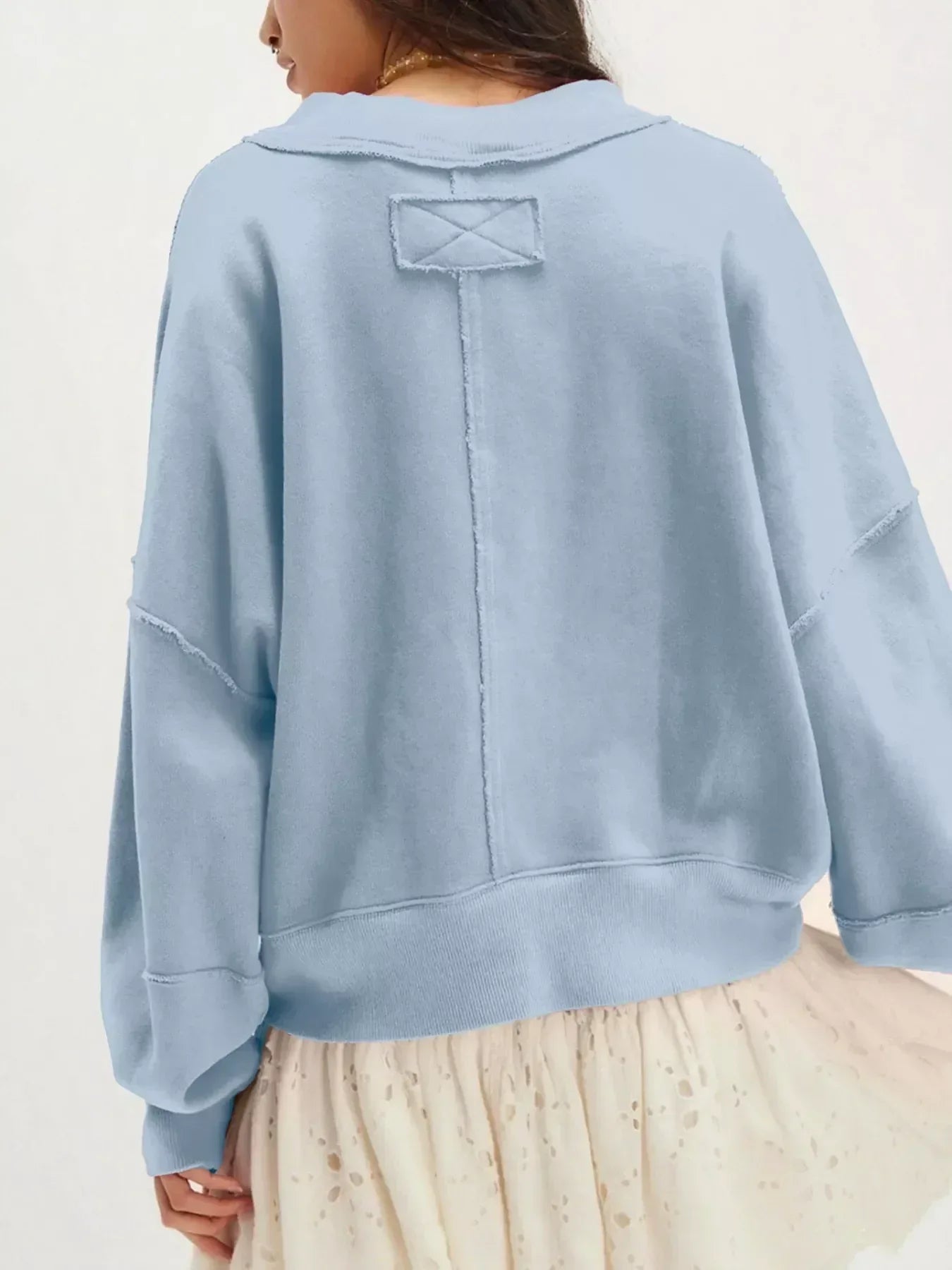 Exposed Seam Dropped Shoulder Sweatshirt - DAVERRI FASHIONS