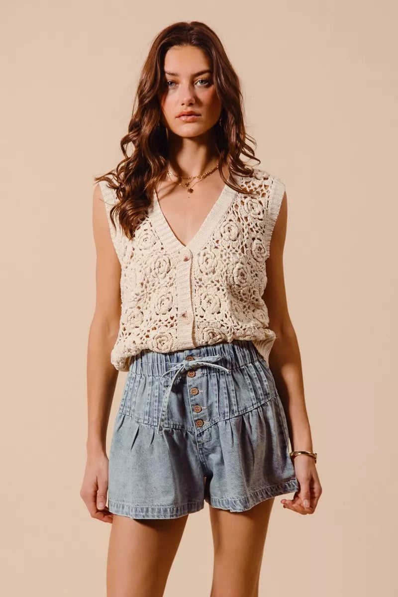 SO ME Flared Denim Shorts with Elasticized Waist | Denim Shorts Daverri Fashions