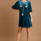 Umgee Embroidered Half Sleeve Velvet Mini Dress with Tassel Mini Dresses