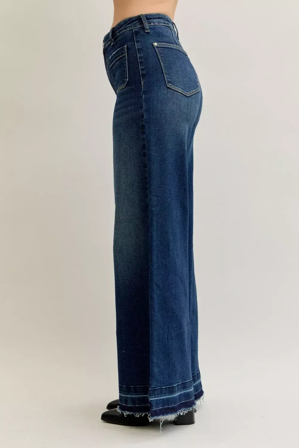 Judy Blue High Waist Palazzo Jeans with Front Patch Pockets - DAVERRI FASHIONS