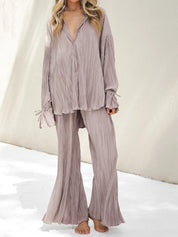 Purple Gray Button Up Long Sleeve Top and Pants Set | Outfit Sets Daverri Fashions
