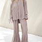 Button Up Long Sleeve Top and Pants Set - DAVERRI FASHIONS