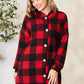 Plaid Button Front Hooded Shirt Black Red S Clearance