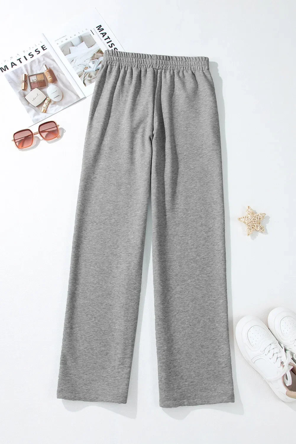 Gray heathered Daverri Fashions drawstring sweatpants with elastic waistband and pockets