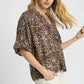 Umgee Leopard Bubble Sleeve Scalloped Hem Blouse - DAVERRI FASHIONS