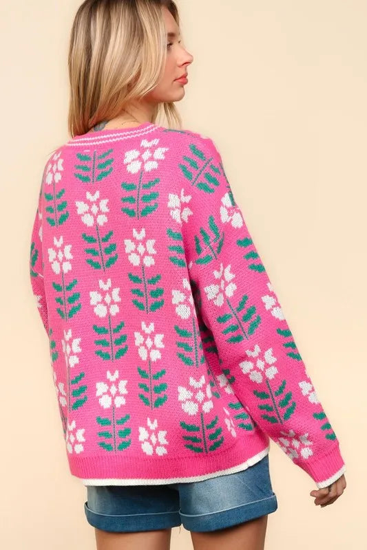 Haptics Plus Size Floral Jacquard V-Neck Button Up Cardigan | Cardigans Daverri Fashions