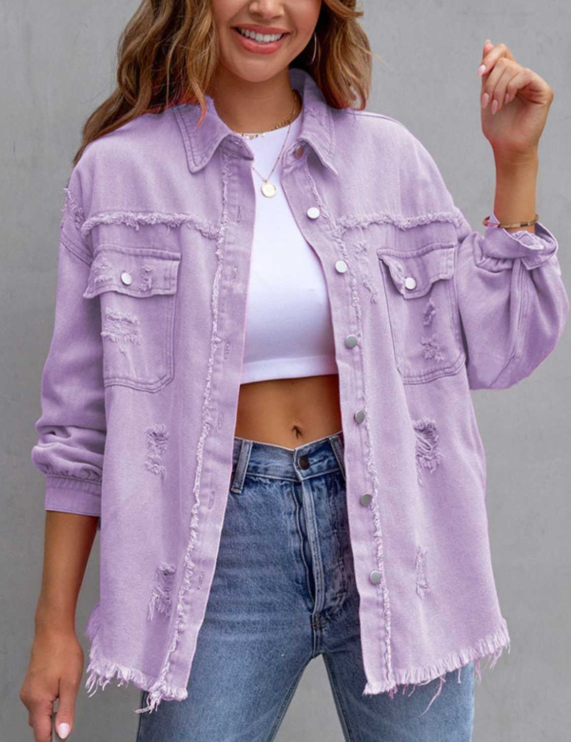 Distressed Drop Shoulder Denim Jacket | Denim Jackets Daverri Fashions
