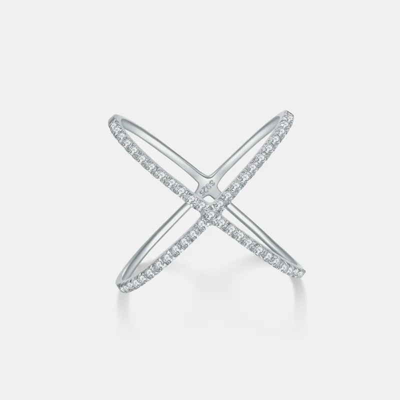 Silver 925 Sterling Silver Moissanite Crisscross Ring | Rings Daverri Fashions