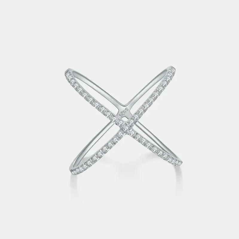 925 Sterling Silver Moissanite Crisscross Ring - DAVERRI FASHIONS
