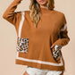 BiBi Mock Neck Sweater with Leopard Pocket Sweaters