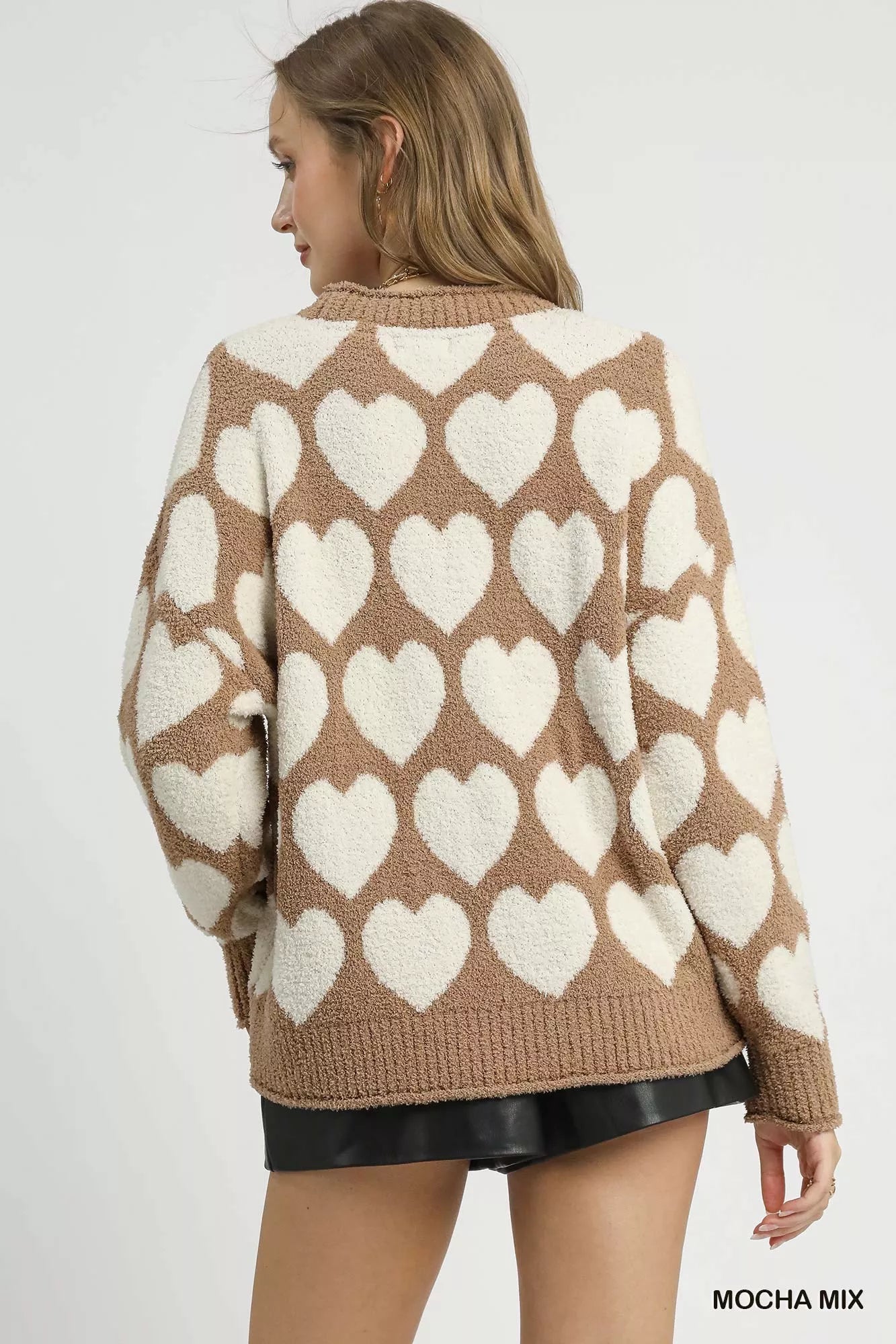 Umgee Mix Heart Pattern Pearl Accent Sweater | Sweaters Daverri Fashions