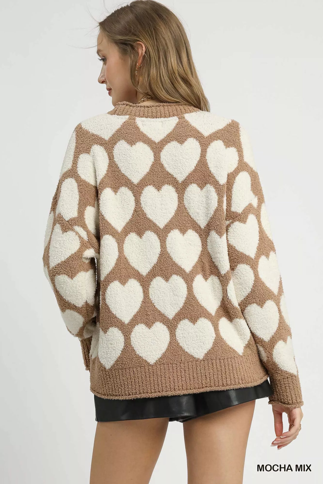 Umgee Mix Heart Pattern Pearl Accent Sweater | Sweaters Daverri Fashions