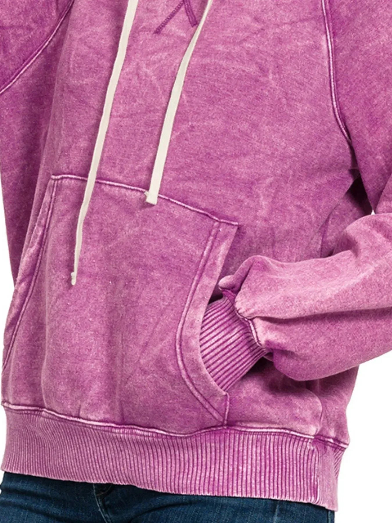 Zenana Acid Wash Fleece Hoodie with Kangaroo Pocket Lt Plum - DAVERRI FASHIONS