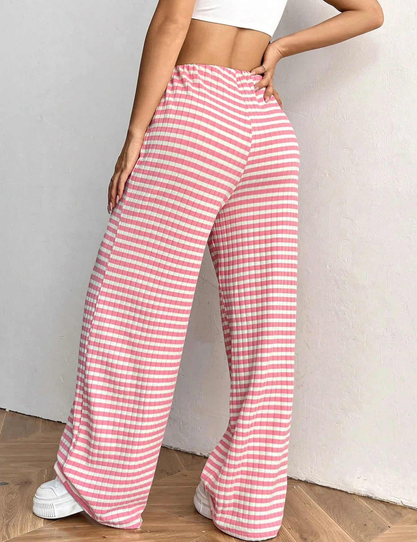 Striped Wide Leg Drawstring Pants | Loungewear Pants Daverri Fashions