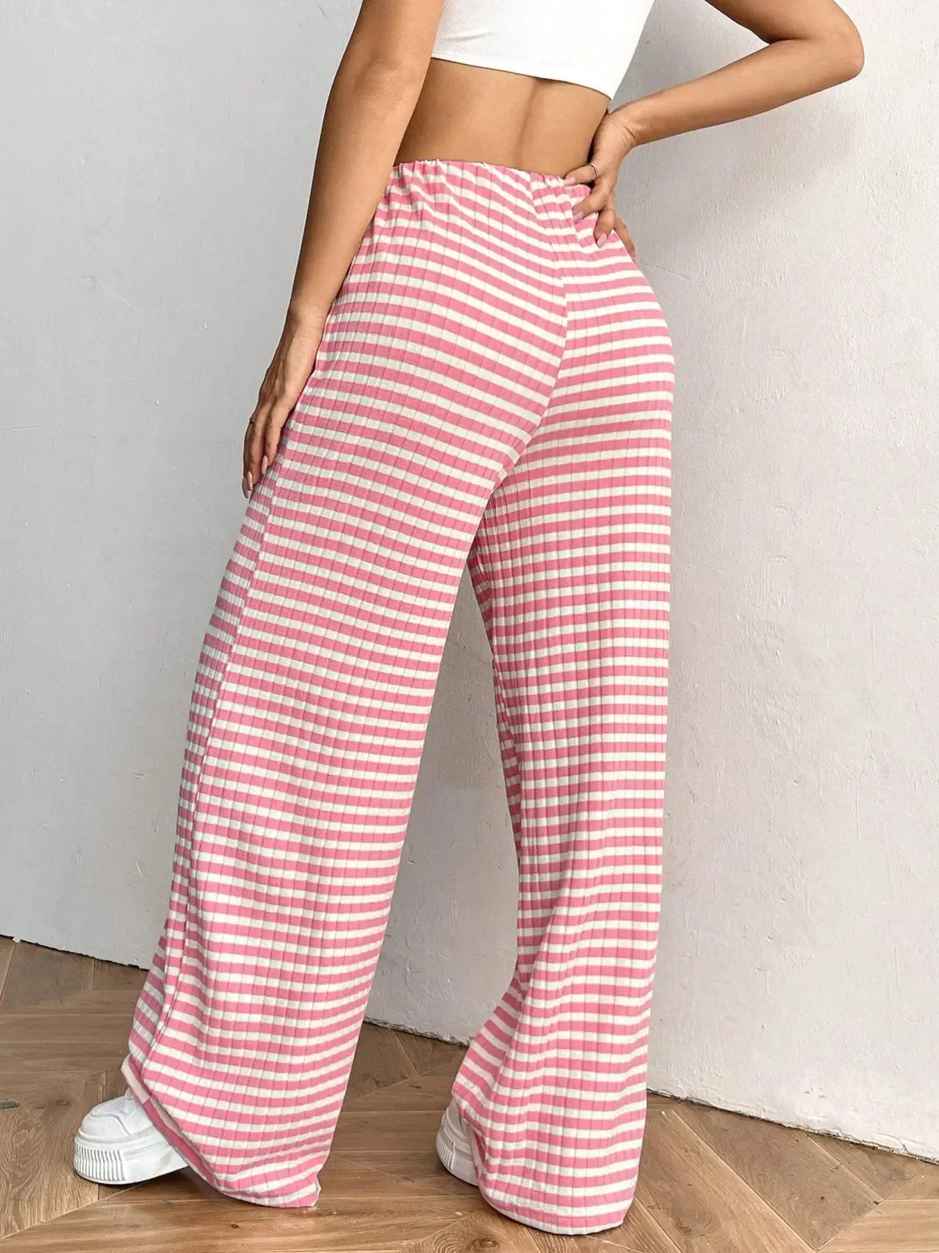 Striped Wide Leg Drawstring Pants - DAVERRI FASHIONS