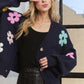 ADORA Flower Button Down Lantern Sleeve Cardigan Cardigans