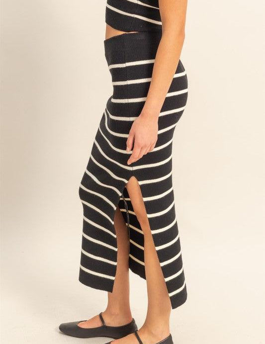 HYFVE Side Slit Striped Bodycon Sweater Skirt | Sweaters Daverri Fashions