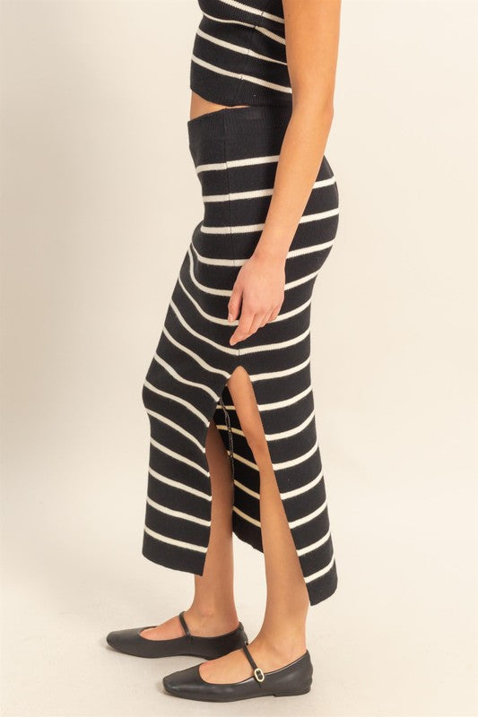 HYFVE Side Slit Striped Bodycon Sweater Skirt Skirts