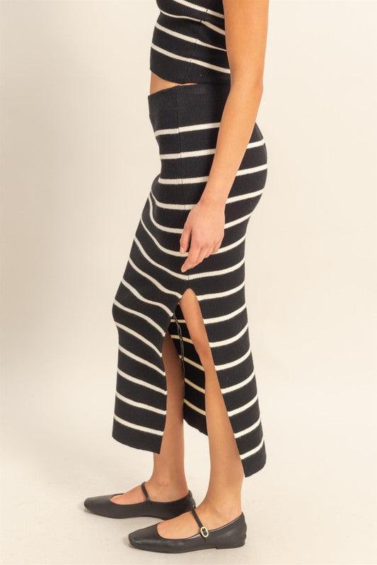 HYFVE Side Slit Striped Bodycon Sweater Skirt - DAVERRI FASHIONS