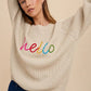 Annie Wear HELLO Embroidered Raglan Sleeve Sweater Oatmeal XL Sweaters