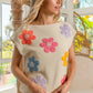 BiBi Multi Jeweled Crochet Flower Patch Sweater Vest Sweaters