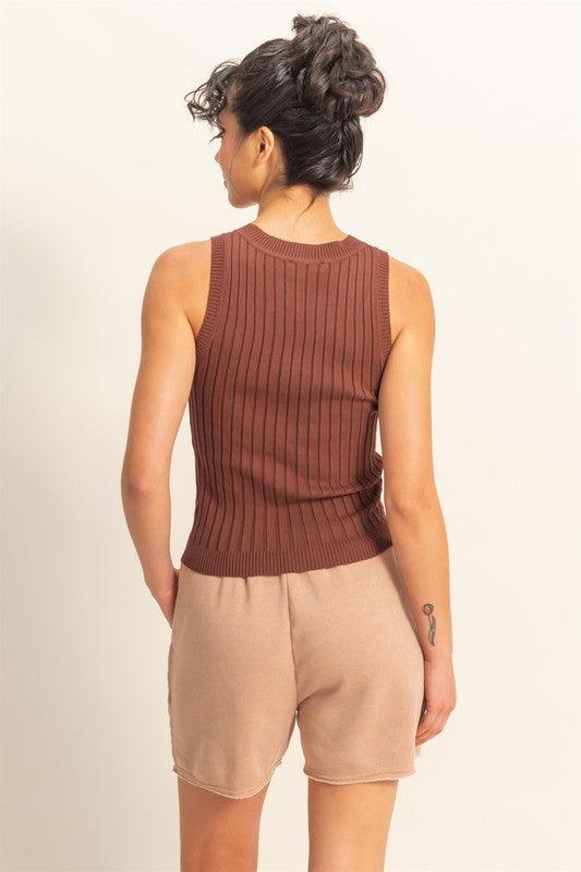 HYFVE Stretchy Ribbed Round Neck Sweater Tank | Sweaters Daverri Fashions