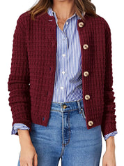 Burgundy Textured Knit Button-Front Cardigan | Cardigans Daverri Fashions