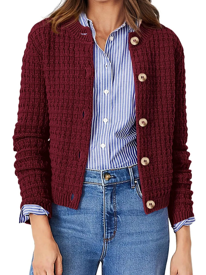 Burgundy Textured Knit Button-Front Cardigan | Cardigans Daverri Fashions