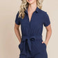 Lime 'N' Chili Collared Button Down Romper with Tie Belt Rompers