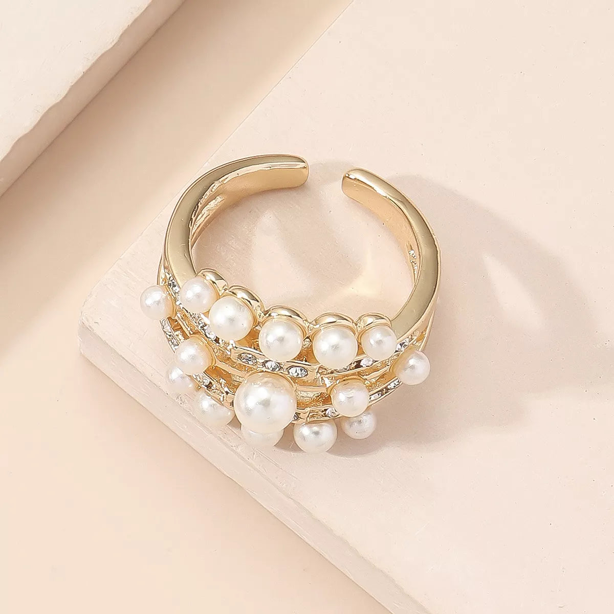 Pearl 18K Gold-Plated Open Ring | Rings Daverri Fashions