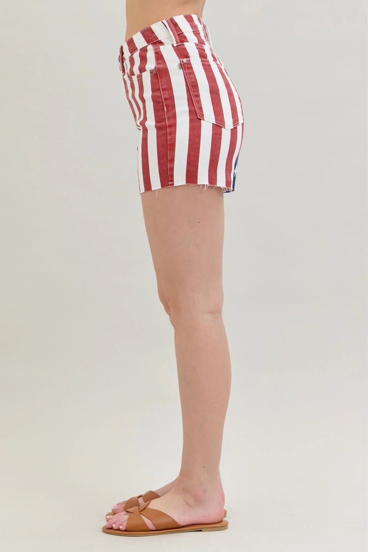 Judy Blue Full Size High Waist Americana Flag Fray Hem Shorts Plus Size Denim Shorts