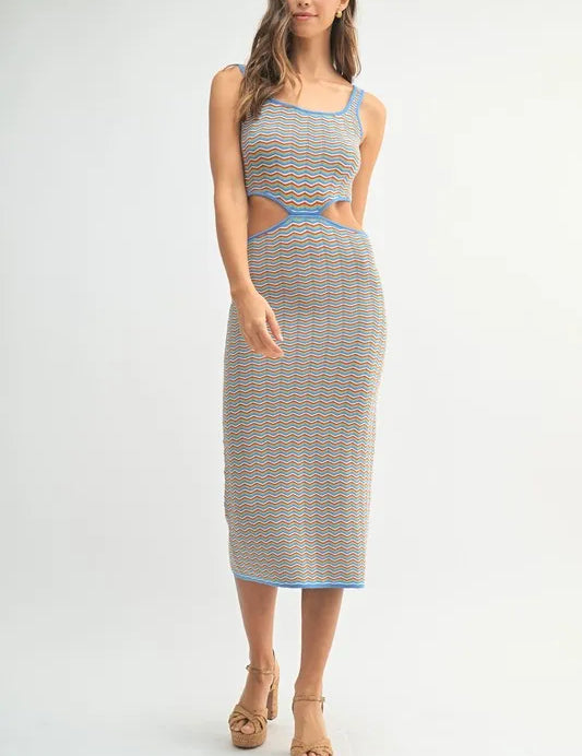 MABLE Multi Color Chevron Knit Bodycon Midi Dress | Daverri Fashions