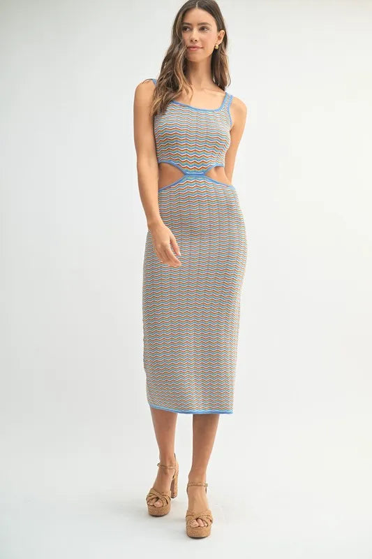 MABLE Multi Color Chevron Knit Bodycon Midi Dress