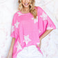 HOPELY Hot Pink Star Pattern Oversized Waffle T-Shirt T-Shirts