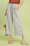 Umgee linen blend striped wide-leg culottes in light gray and white
