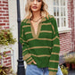 Striped Johnny Collar Sweater - DAVERRI FASHIONS