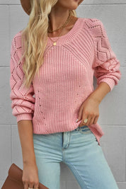 Hollow-Out Puffy Sleeve Knit Sweater | Sweaters Daverri Fashions