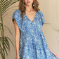 ADORA Printed V-Neck Ruffle Sleeve Mini Dress - DAVERRI FASHIONS