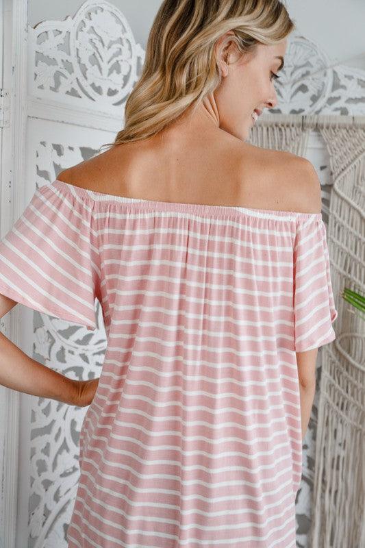 STRIPE OFF SHOULDER BUTTON DOWN TOP Shirts & Tops