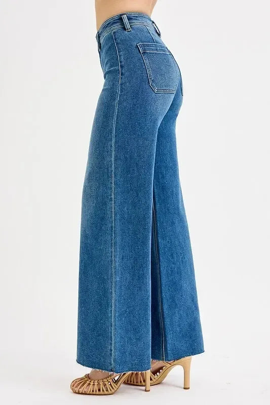 RISEN High-Waisted Wide Leg Jeans - DAVERRI FASHIONS