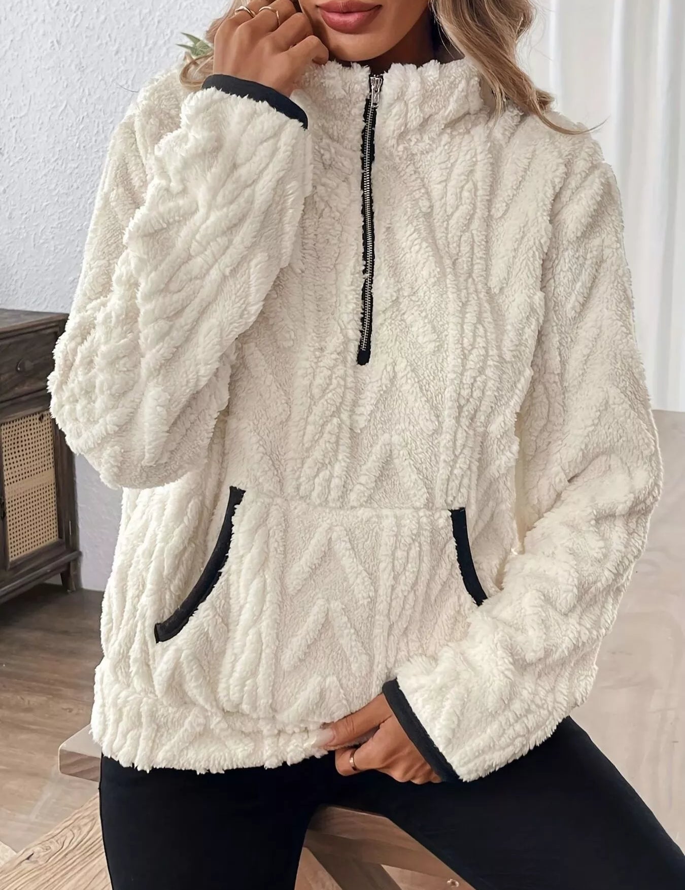 Cozy Sherpa Half Zip Sweatshirt | Sweatshirts Daverri Fashions