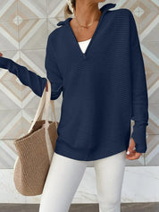 Half Zip Long Sleeve Knit Top | Knit Tops Daverri Fashions