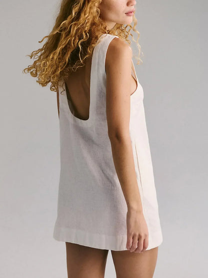 Backless Sleeveless Denim Mini Dress - DAVERRI FASHIONS