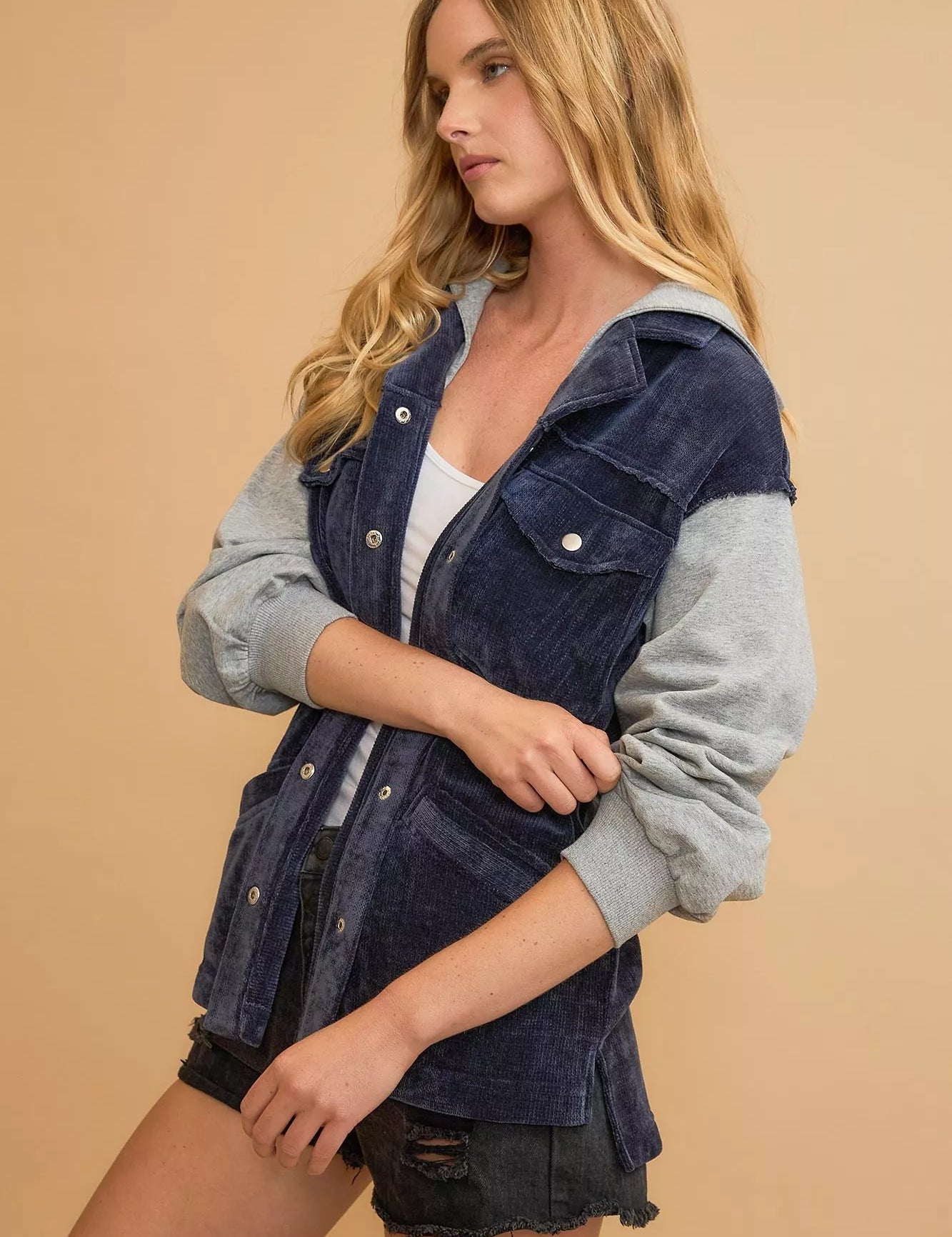 Umgee Contrast Hooded Chenille Jacket Midnight | Jackets Daverri Fashions