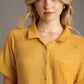 Umgee Full Size Waffle-Knit Short Sleeve Button Down Shirt Plus Size