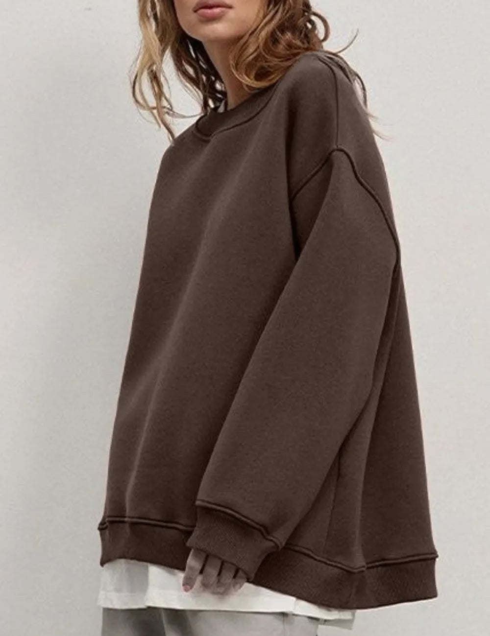 Round Neck Dropped Shoulder Long Sleeve Sweatshirt | Sweatshirts Daverri Fashions