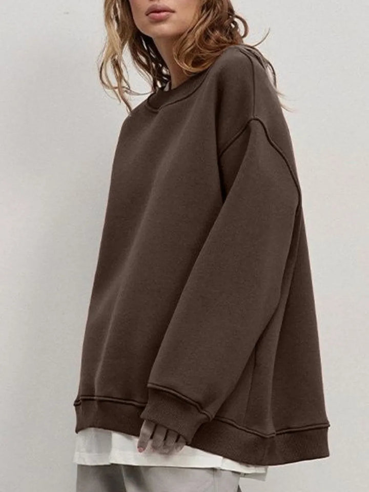 Round Neck Dropped Shoulder Long Sleeve Sweatshirt | Sweatshirts Daverri Fashions