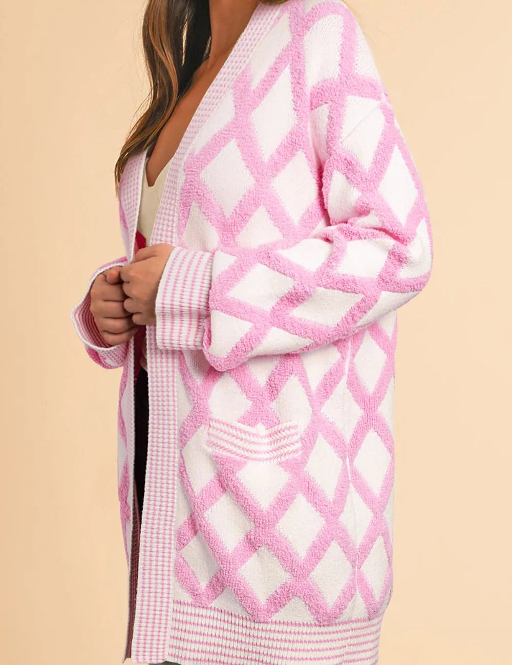 Geometric Open Front Long Sleeve Cardigan | Cardigans Daverri Fashions